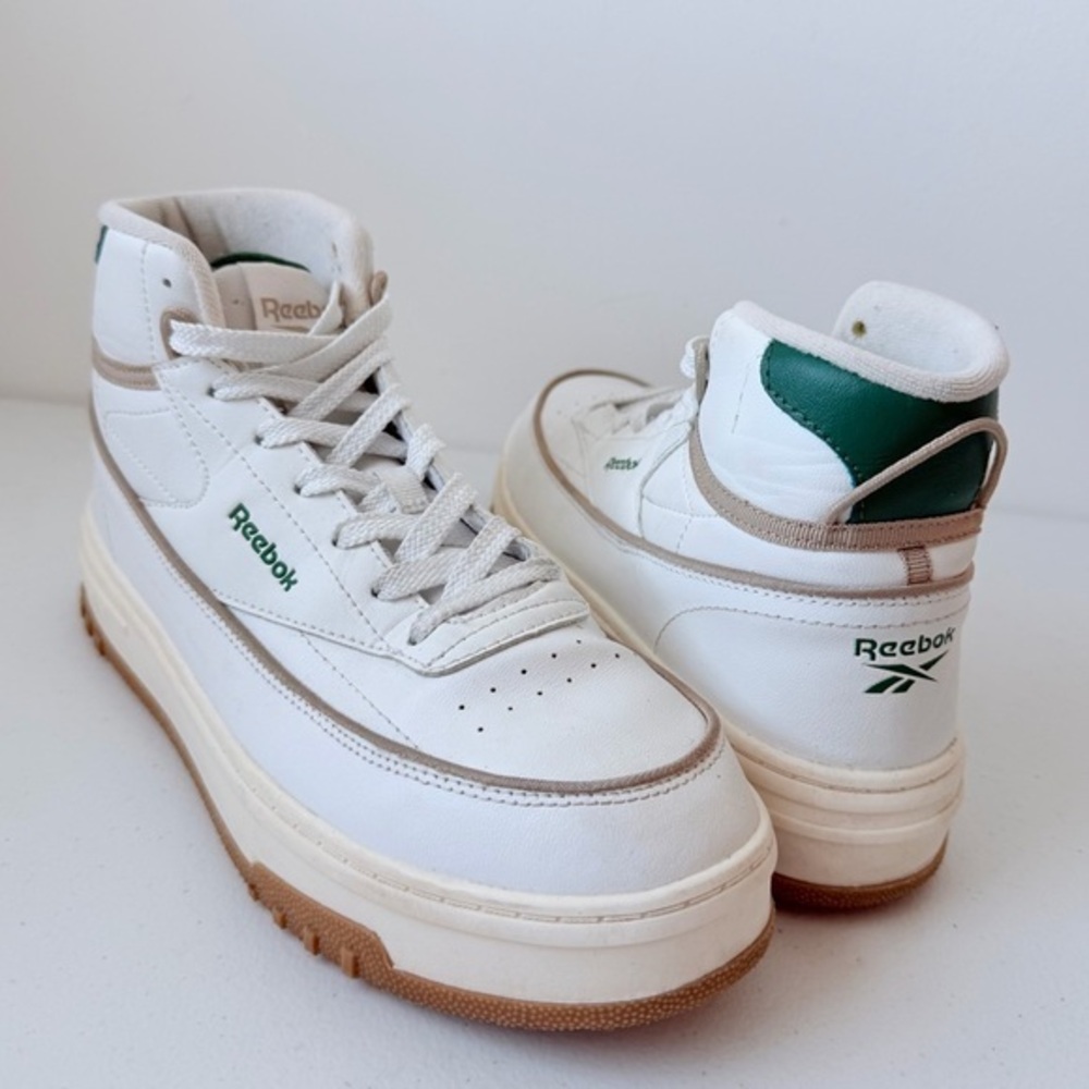Reebok Galaxy 11 Hi Top White Green‎ Leather Sneakers Shoes Women's 10